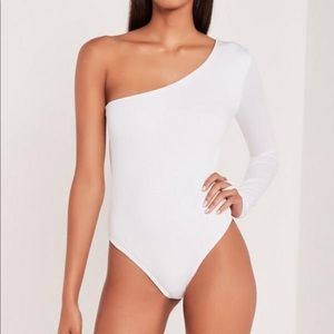 One Shoulder White Bodysuit